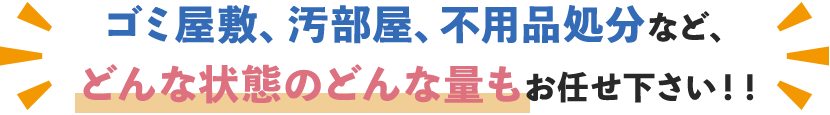 ゴミ屋敷、汚部屋、不用品処分など、どんな状態のどんな量もお任せ下さい！！