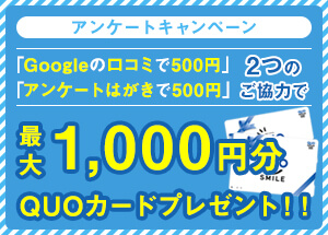 アンケートキャンペーンでQUOカード1000円プレゼント！